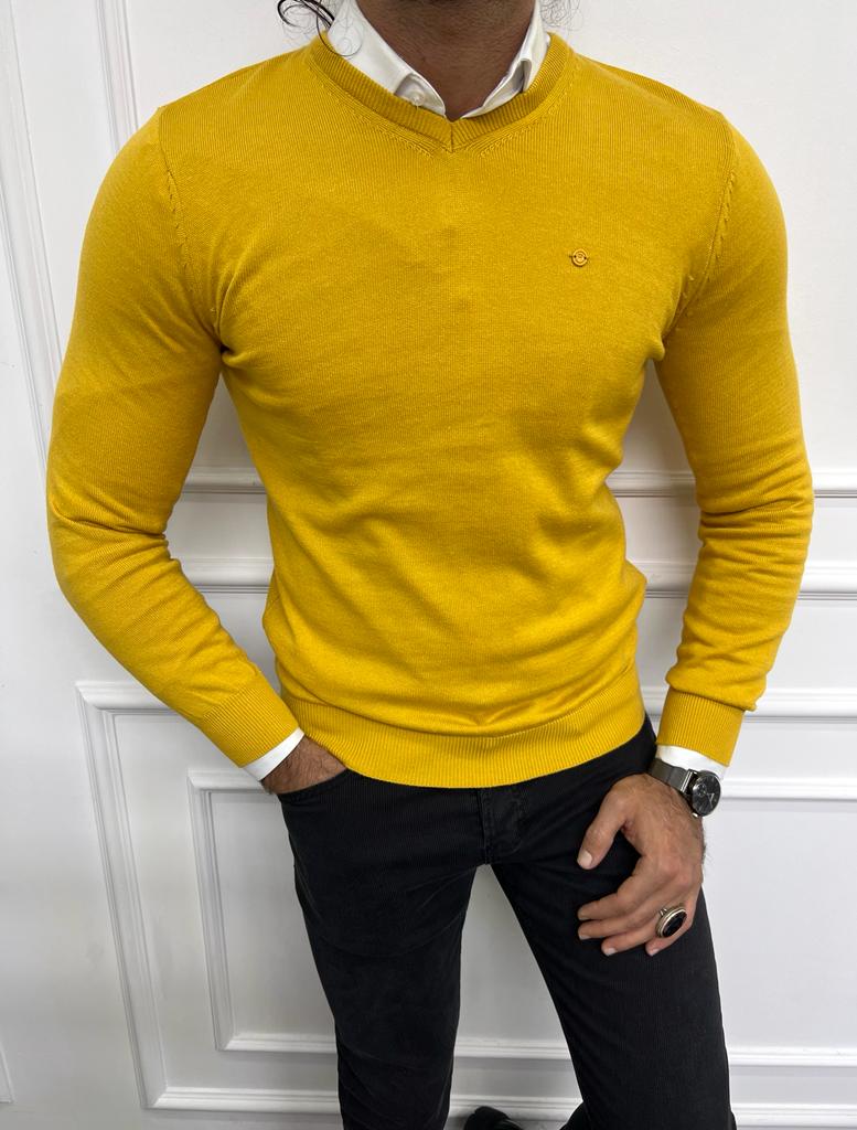 Leon Slim Fit V-Neck Yellow Sweater