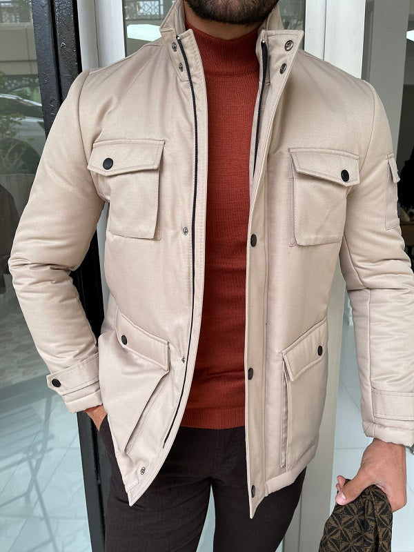 Verno Beige Slim Fit Fur Coat-baagr.myshopify.com-Jacket-BOJONI