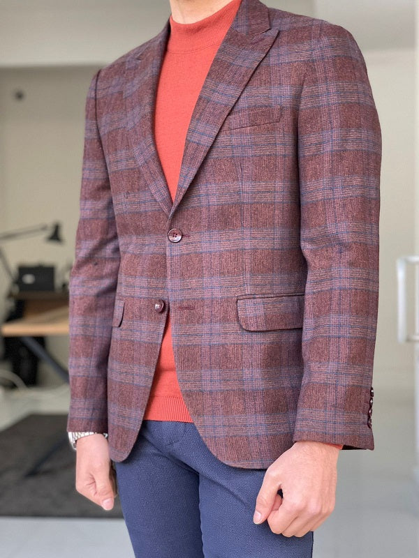 Bojo Tile Slim Fit Peak Lapel Wool Plaid Blazer-baagr.myshopify.com-blazers-BOJONI