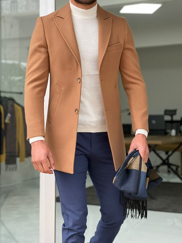 Mantonis Camel Slim Fit Single Breasted Wool Long Coat-baagr.myshopify.com-Jacket-brabion