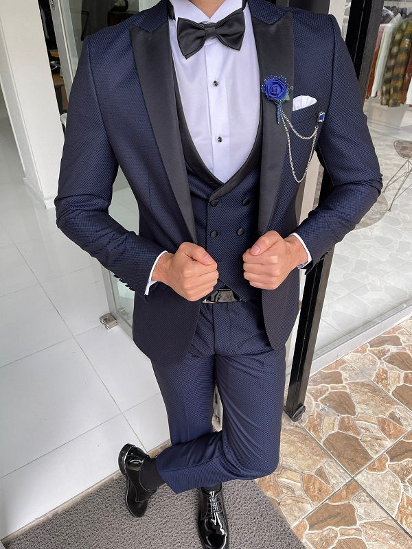 Abruzzo Navy Blue Slim Fit Peak Lapel Wool Tuxedo-baagr.myshopify.com-suit-BOJONI