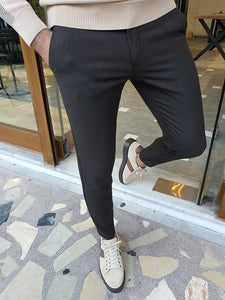 Bastoni Dark Brown Slim Fit Linen Pants-baagr.myshopify.com-Pants-BOJONI