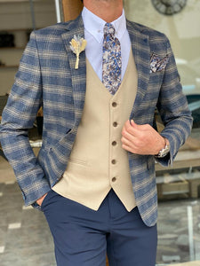 Bojoni Argeli Blue Slim Fit Plaid Check Wool Suit-baagr.myshopify.com-suit-BOJONI