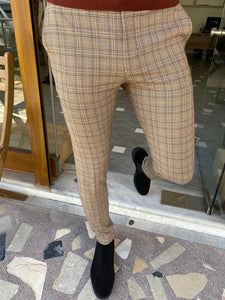 Frezo Beige Slim Fit Plaid Pants-baagr.myshopify.com-Pants-BOJONI