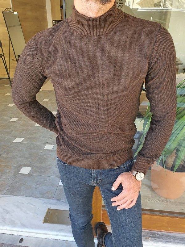 Elko Brown Slim Fit Mock Turtleneck Sweater-baagr.myshopify.com-sweatshirts-BOJONI