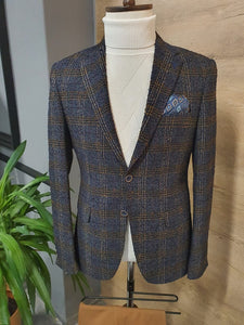 Lorelli  Blue Slim Fit Plaid Wool Blazer-baagr.myshopify.com-blazers-BOJONI