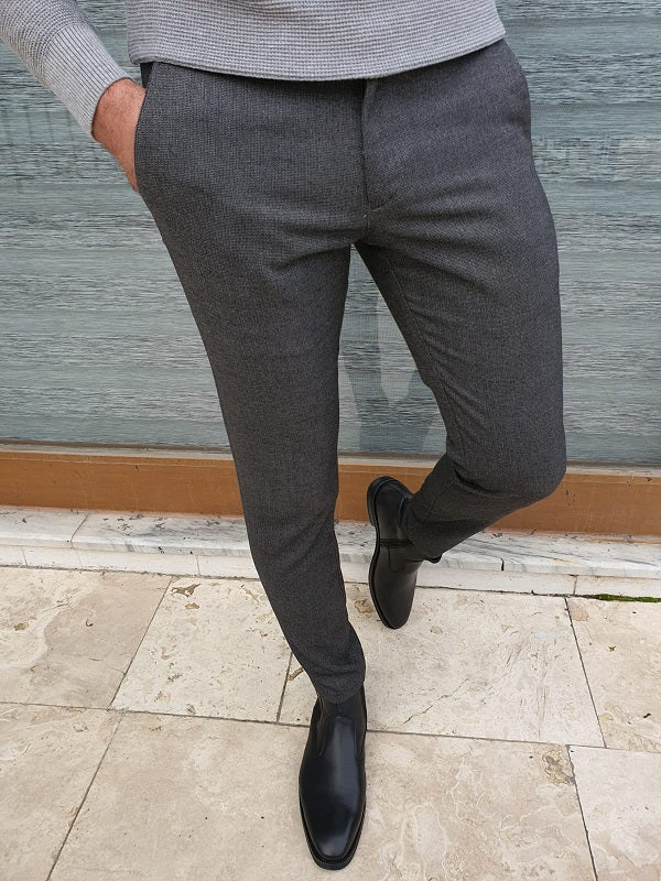 Bastoni  Dark Gray Slim Fit Linen Pants-baagr.myshopify.com-Pants-BOJONI