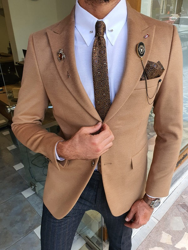 Verno Beige Slim Fit Wool Blazer Coat-baagr.myshopify.com-blazers-BOJONI