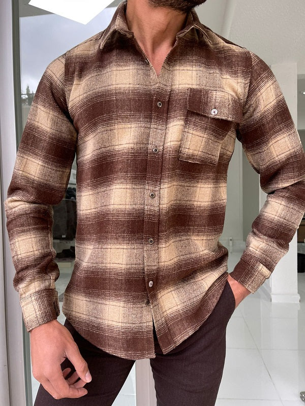 Bojo Brown Slim Fit Plaid Lumberjack Shirt-baagr.myshopify.com-Shirt-BOJONI