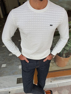 Elko White Slim Fit Crew Neck Patterned Sweater-baagr.myshopify.com-sweatshirts-BOJONI