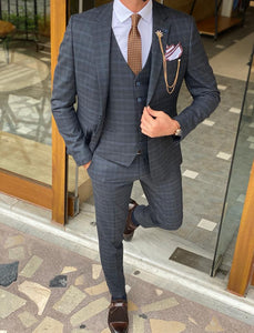 Bojoni Argeli Dark Blue Slim Fit Plaid Check Wool Suit-baagr.myshopify.com-suit-BOJONI