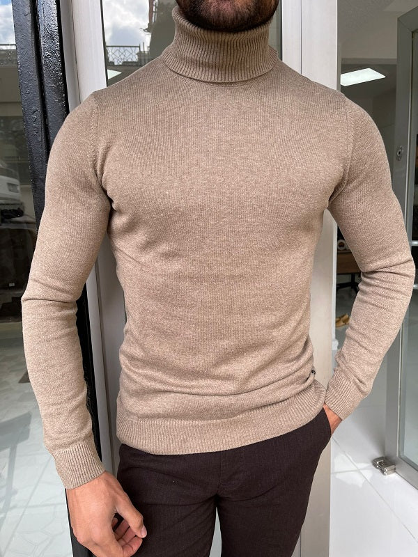 Bojo Light Brown Slim Fit Turtleneck Sweater-baagr.myshopify.com-sweatshirts-BOJONI