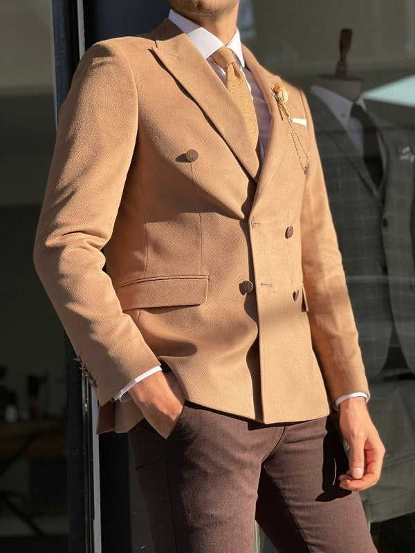 Bojo Beige Slim Fit Double Breasted Wool Blazer-baagr.myshopify.com-blazers-BOJONI