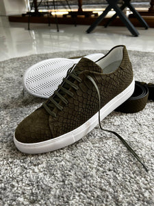 Bojoni Amato Special Edition Rubber Sole Suede Leather Khaki Sneakers