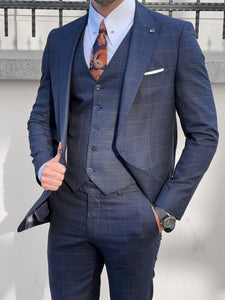 Louis Slim Fit Plaid Navy Business Suit