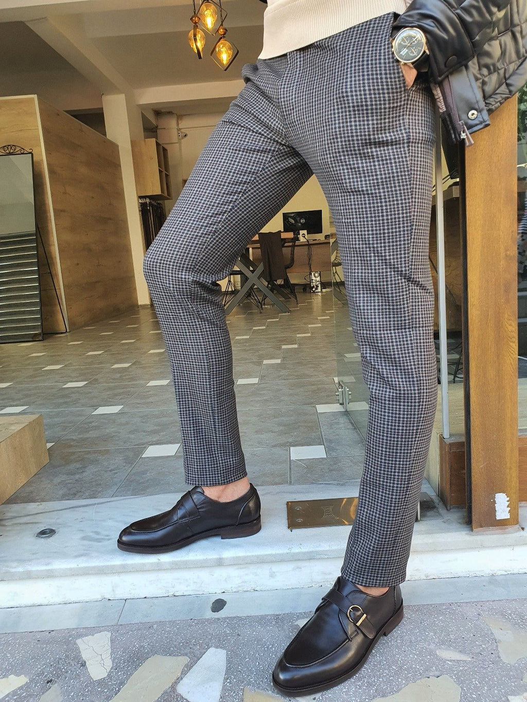 Bojo Slim Fit Brown Plaid Pants-baagr.myshopify.com-Pants-BOJONI