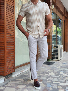 Capani Ecru Slim Fit Striped  Collar Shirt-baagr.myshopify.com-Shirt-BOJONI