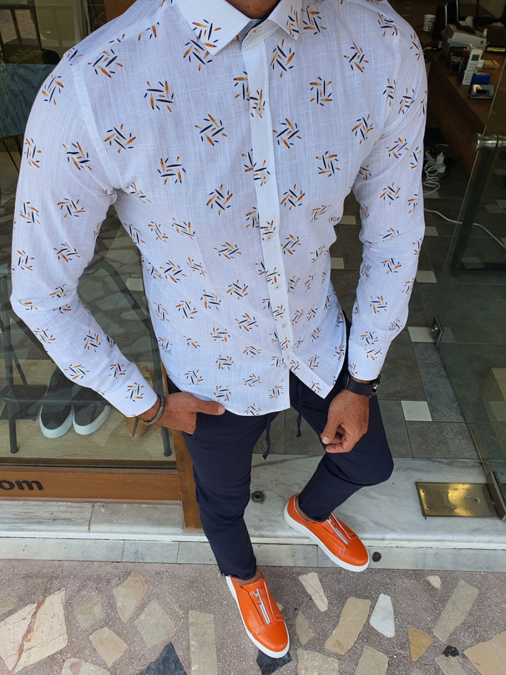 Capani White Slim Fit Patterned Shirt-baagr.myshopify.com-Shirt-BOJONI