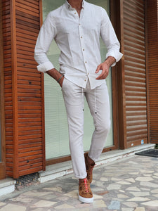 Major Beige Slim Fit Striped Linen Shirt-baagr.myshopify.com-Shirt-BOJONI