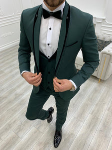 Partoni Royal Shawl Green Slim Fit Tuxedo-baagr.myshopify.com-1-BOJONI