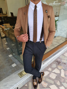 Verno Beige Slim Fit Wool Blazer Coat-baagr.myshopify.com-blazers-BOJONI