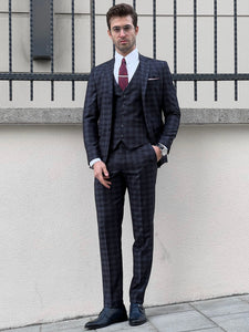 Louis Slim Fit Black & Navy Business Plaid Suit