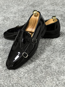 Louis Special Edition Neolite Sole Double Monk Shiney Leather Black Shoes