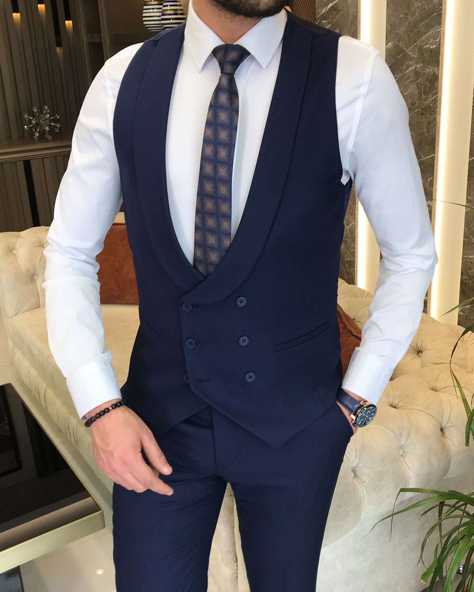 Bojoni Montreal Slim Fit Navy  Blue Suit