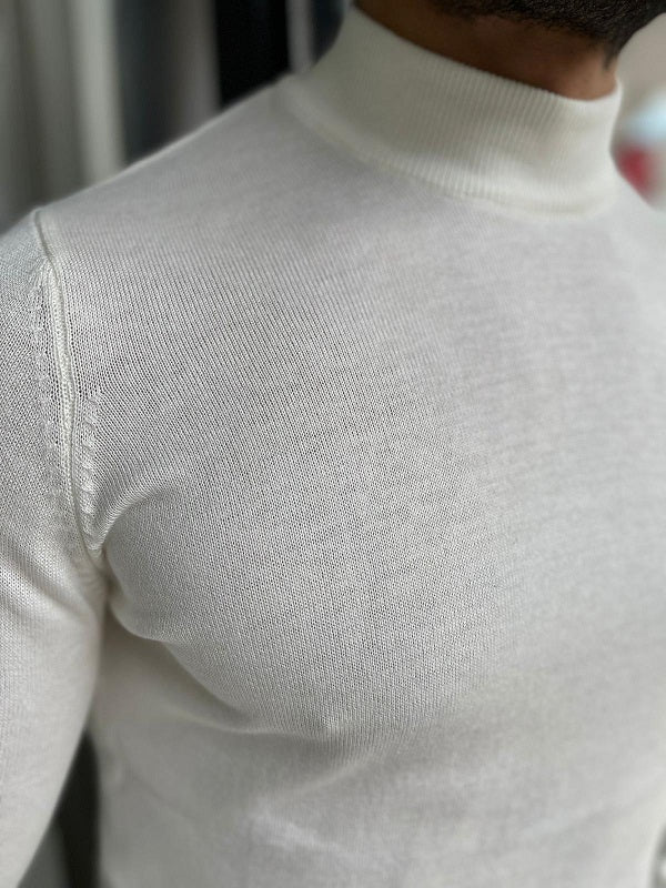 Bojo Off White Slim Fit Mock Turtleneck Sweater-baagr.myshopify.com-sweatshirts-BOJONI