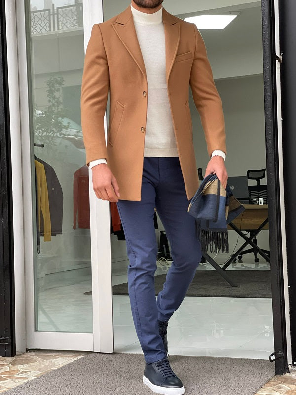 Mantonis Camel Slim Fit Single Breasted Wool Long Coat-baagr.myshopify.com-Jacket-brabion