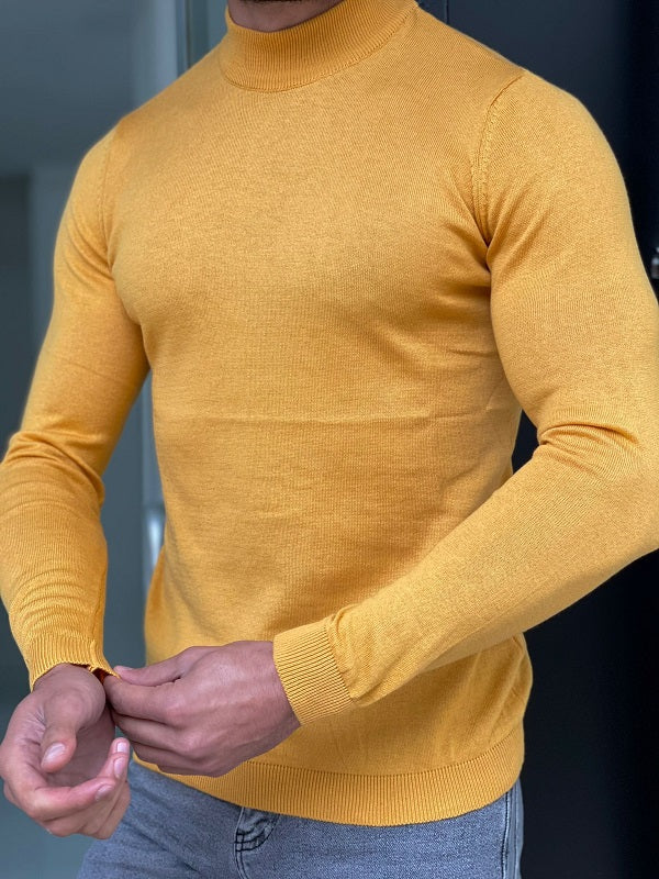 Casani Yellow Slim Fit Mock Turtleneck Sweater-baagr.myshopify.com-sweatshirts-BOJONI