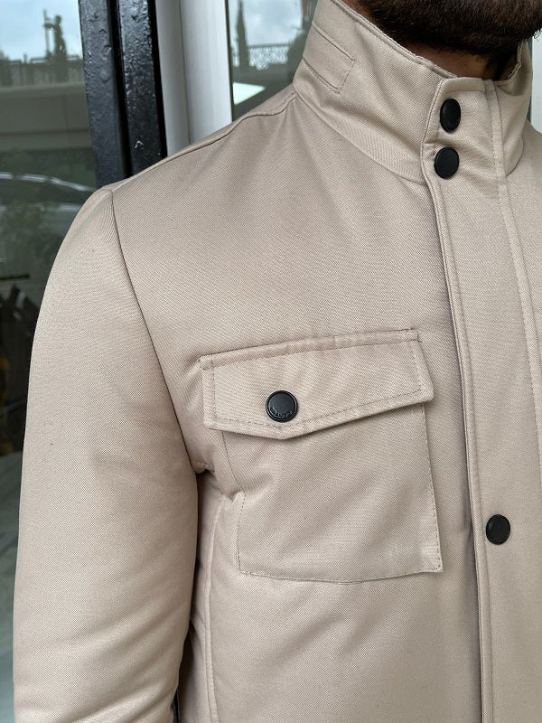 Verno Beige Slim Fit Fur Coat-baagr.myshopify.com-Jacket-BOJONI