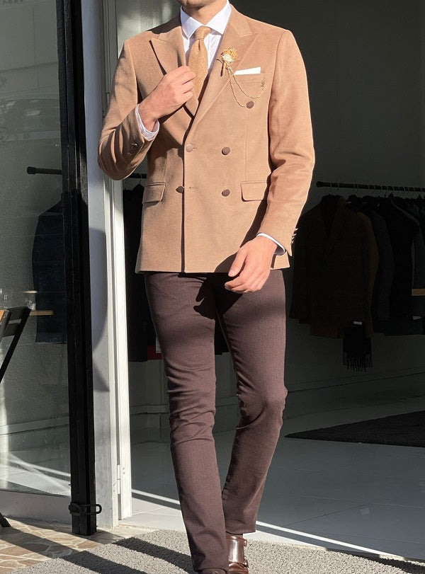 Bojo Beige Slim Fit Double Breasted Wool Blazer-baagr.myshopify.com-blazers-BOJONI