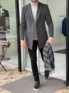 Mantonis Dark Gray Slim Fit Double Breasted Wool Long Coat-baagr.myshopify.com-Jacket-brabion