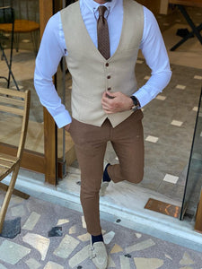 Forenza Beige Slim Fit Wool Vest-baagr.myshopify.com-suit-BOJONI