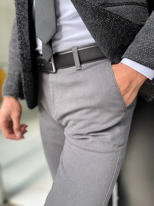 Bastoni Gray Slim Fit Cotton Lycra Pants-baagr.myshopify.com-Pants-BOJONI