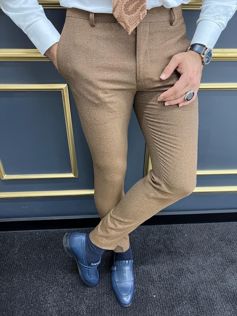 Bojoni Astoria Camel Slim Fit Cotton Pants