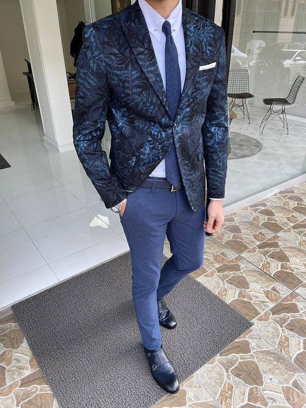 Bojo Navy Blue Slim Fit Tropical Blazer-baagr.myshopify.com-blazers-BOJONI