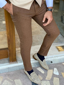 Frezo Brown Slim Fit Wool Pants-baagr.myshopify.com-Pants-BOJONI