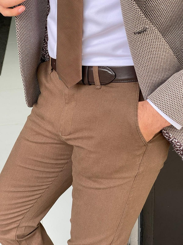 Bastoni Camel Slim Fit Cotton Lycra Pants-baagr.myshopify.com-Pants-BOJONI