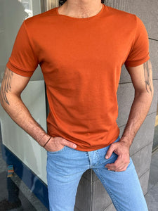 Giovanni Mannelli Slim Fit Camel Short Sleeve Tees