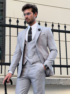 Bojoni Astoria Slim Fit Self-Patterned Pointed Gray Suit