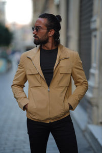 Thread Slim Fit Beige Coat