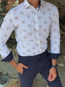 Capani White Slim Fit Patterned Shirt-baagr.myshopify.com-Shirt-BOJONI