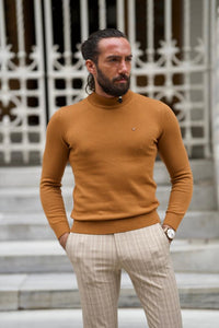 Bojoni Astoria Slim Fit Camel Half Collared Turtleneck