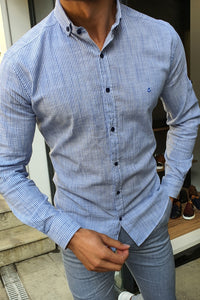 Milwaukee Blue Slim Fit Striped Shirt-baagr.myshopify.com-Shirt-BOJONI