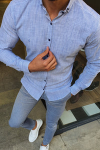 Milwaukee Blue Slim Fit Striped Shirt-baagr.myshopify.com-Shirt-BOJONI