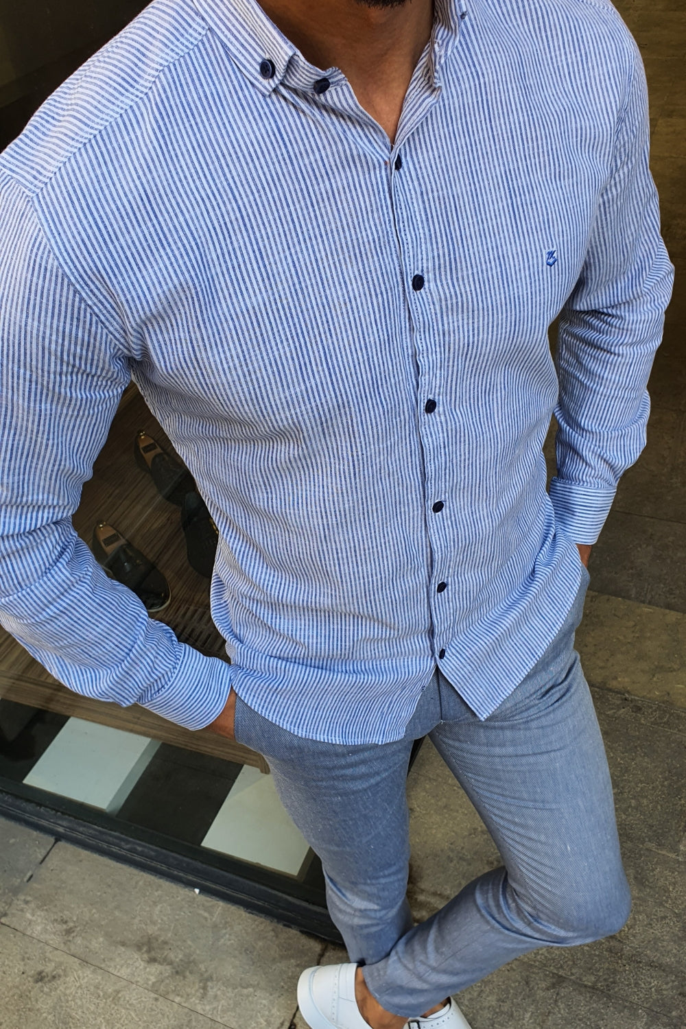 Milwaukee Blue Slim Fit Striped Shirt-baagr.myshopify.com-Shirt-BOJONI