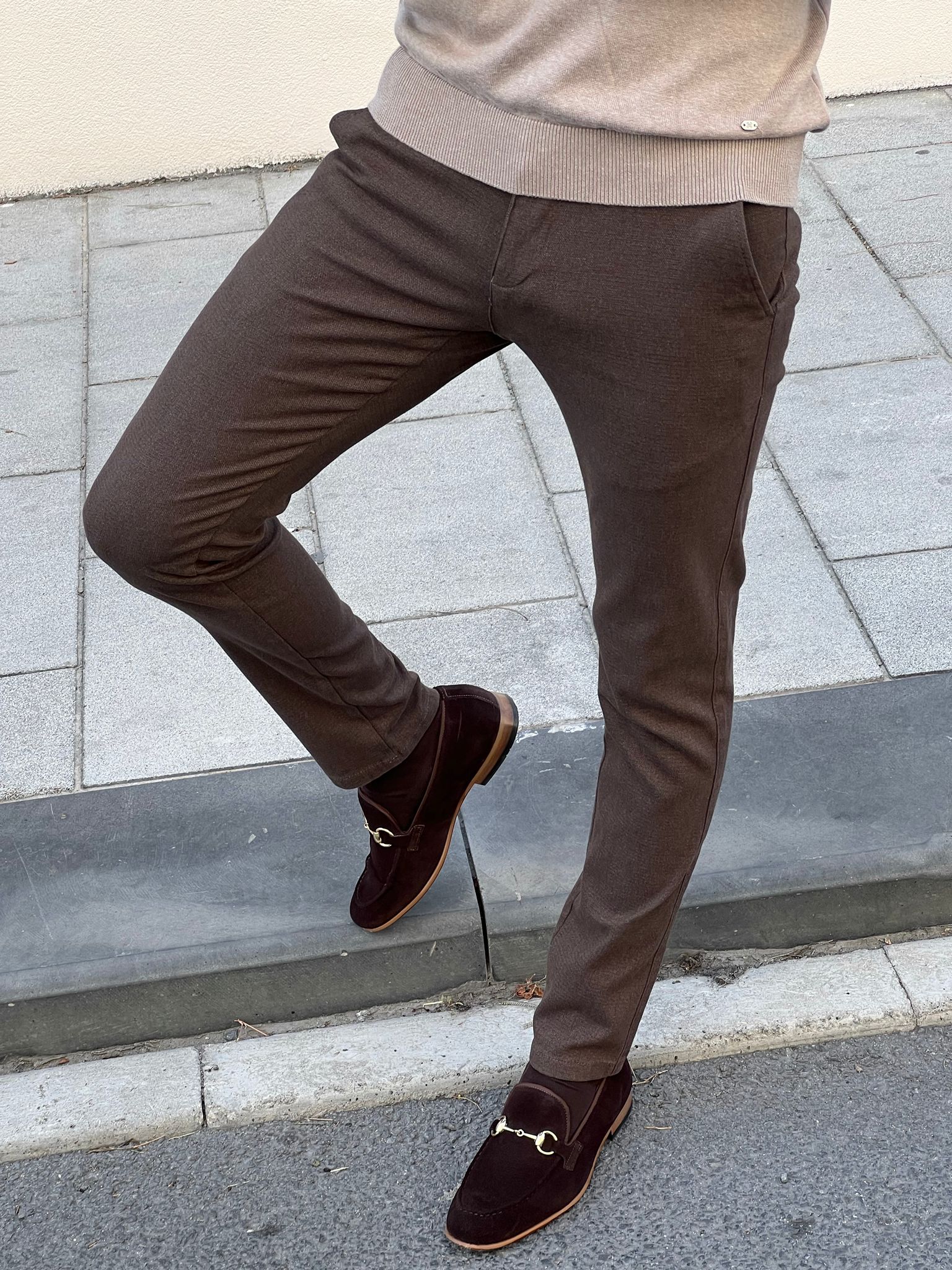 Bojoni Astoria Slim Fit High Quality Brown Patterned Anthracite Pants