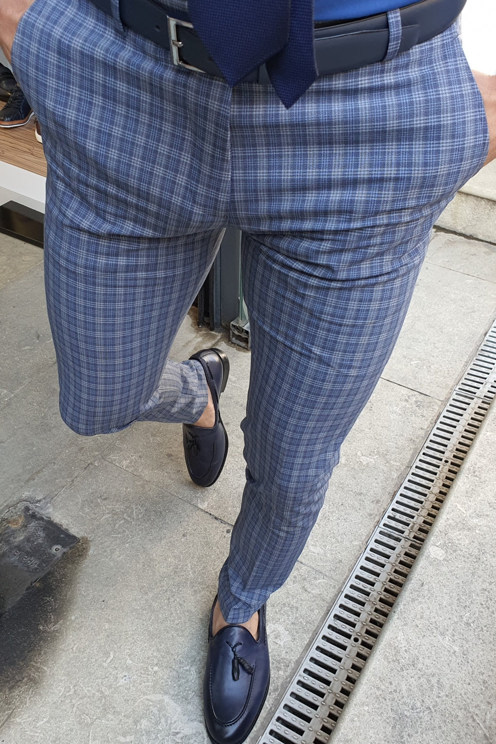 Oakland Fabric  Plaid Pants Navy Blue-baagr.myshopify.com-Pants-BOJONI